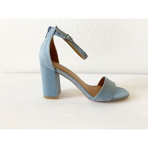 ComfortView Denim Chambray Ankle Strap Block Heels